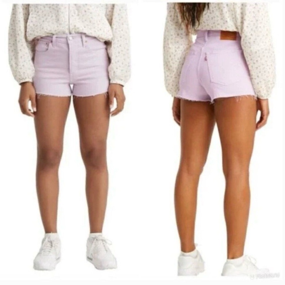 LEVI’S Ribcage Shorts Lavender Purple Button Fly Frayed Hem Womens Size 26 NWT